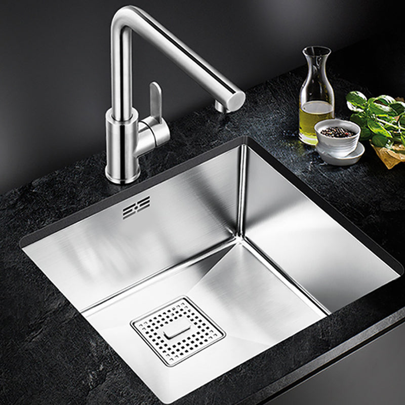 Rectangle Single Bowl Kitchen Sink Stainless Steel Sink with Drain Strainer Kit 15"L x 13"W x 8"H Sink with Faucet Cold and Hot Tap Clearhalo 'Home Improvement' 'home_improvement' 'home_improvement_kitchen_sinks' 'Kitchen Remodel & Kitchen Fixtures' 'Kitchen Sinks & Faucet Components' 'Kitchen Sinks' 'kitchen_sinks' 7465317