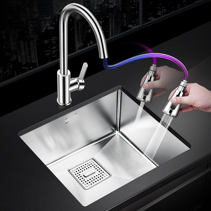 Rectangle Single Bowl Kitchen Sink Stainless Steel Sink with Drain Strainer Kit Clearhalo 'Home Improvement' 'home_improvement' 'home_improvement_kitchen_sinks' 'Kitchen Remodel & Kitchen Fixtures' 'Kitchen Sinks & Faucet Components' 'Kitchen Sinks' 'kitchen_sinks' 7465319
