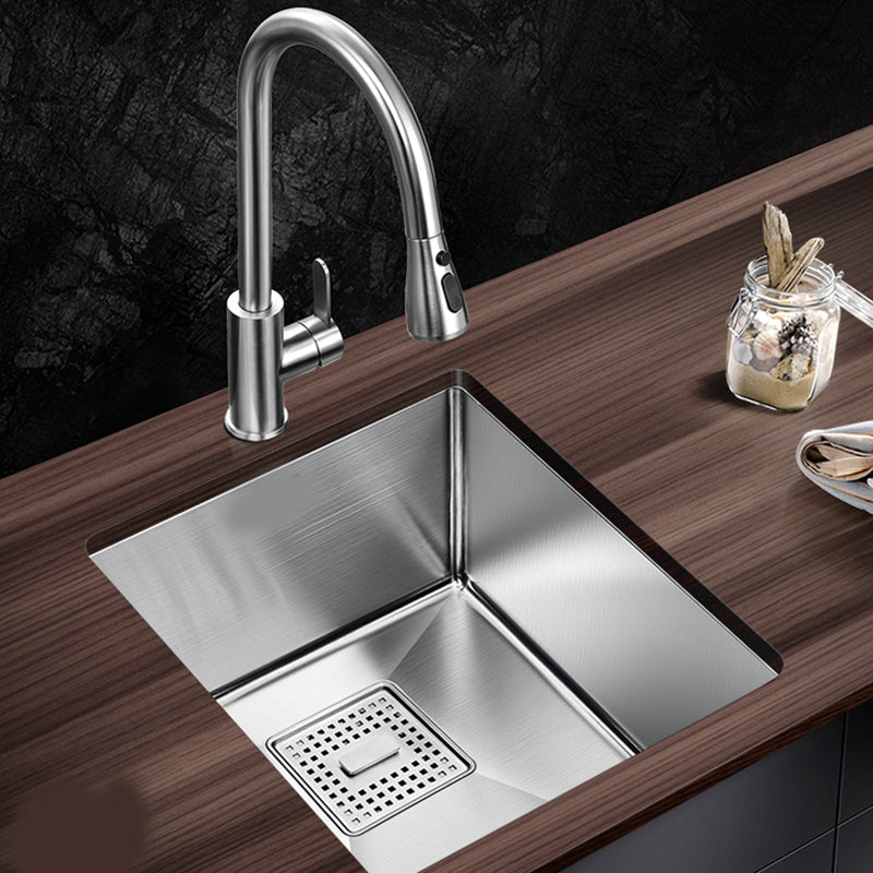 Rectangle Single Bowl Kitchen Sink Stainless Steel Sink with Drain Strainer Kit 15"L x 17"W x 8"H Sink with Faucet Round Pull Out Faucet Clearhalo 'Home Improvement' 'home_improvement' 'home_improvement_kitchen_sinks' 'Kitchen Remodel & Kitchen Fixtures' 'Kitchen Sinks & Faucet Components' 'Kitchen Sinks' 'kitchen_sinks' 7465322