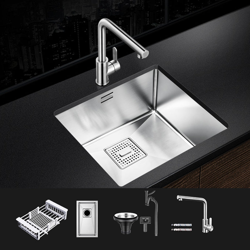 Rectangle Single Bowl Kitchen Sink Stainless Steel Sink with Drain Strainer Kit 18"L x 17"W x 8"H Sink with Faucet Cold and Hot Tap Clearhalo 'Home Improvement' 'home_improvement' 'home_improvement_kitchen_sinks' 'Kitchen Remodel & Kitchen Fixtures' 'Kitchen Sinks & Faucet Components' 'Kitchen Sinks' 'kitchen_sinks' 7465326
