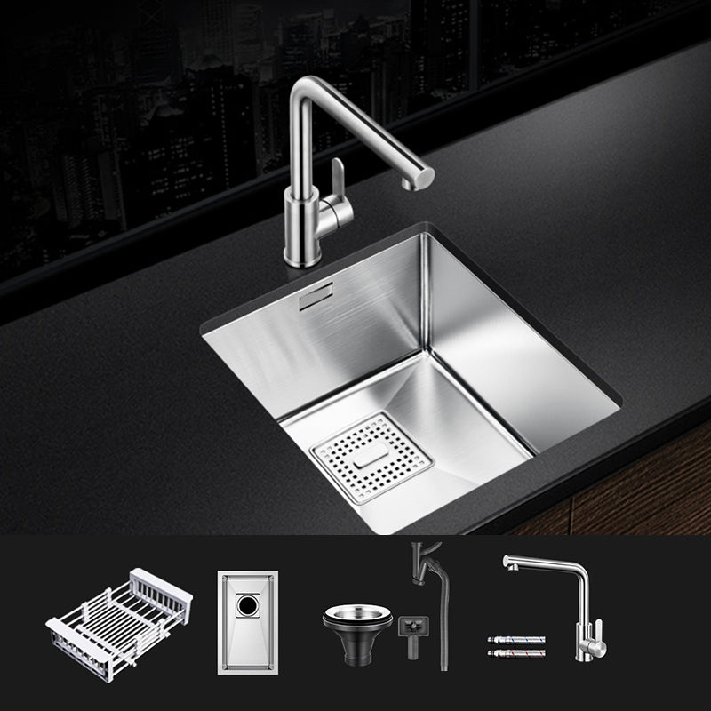 Rectangle Single Bowl Kitchen Sink Stainless Steel Sink with Drain Strainer Kit 15"L x 17"W x 8"H Sink with Faucet Cold and Hot Tap Clearhalo 'Home Improvement' 'home_improvement' 'home_improvement_kitchen_sinks' 'Kitchen Remodel & Kitchen Fixtures' 'Kitchen Sinks & Faucet Components' 'Kitchen Sinks' 'kitchen_sinks' 7465329