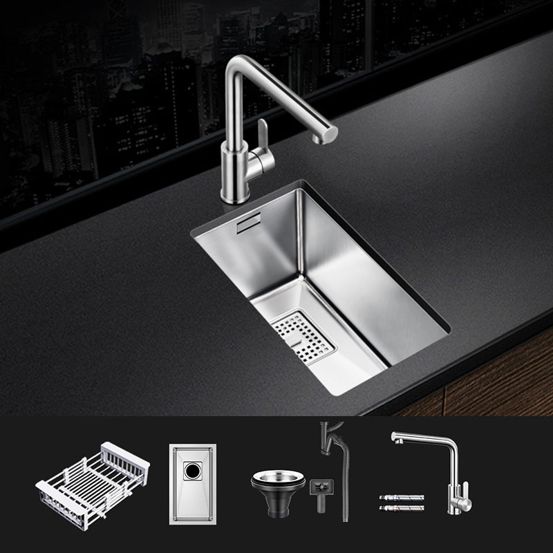 Rectangle Single Bowl Kitchen Sink Stainless Steel Sink with Drain Strainer Kit 10"L x 17"W x 8"H Sink with Faucet Cold and Hot Tap Clearhalo 'Home Improvement' 'home_improvement' 'home_improvement_kitchen_sinks' 'Kitchen Remodel & Kitchen Fixtures' 'Kitchen Sinks & Faucet Components' 'Kitchen Sinks' 'kitchen_sinks' 7465331