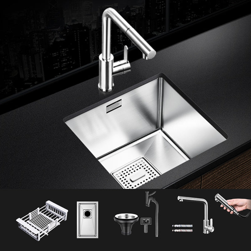 Rectangle Single Bowl Kitchen Sink Stainless Steel Sink with Drain Strainer Kit 15"L x 13"W x 8"H Sink with Faucet Seven Character Draw Faucet Clearhalo 'Home Improvement' 'home_improvement' 'home_improvement_kitchen_sinks' 'Kitchen Remodel & Kitchen Fixtures' 'Kitchen Sinks & Faucet Components' 'Kitchen Sinks' 'kitchen_sinks' 7465333