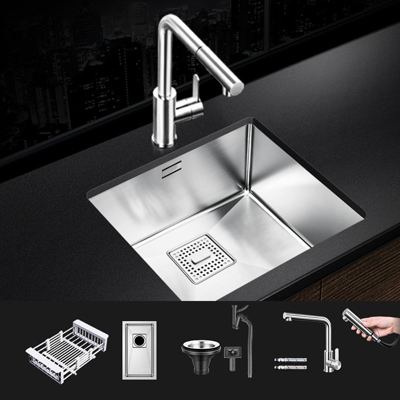 Rectangle Single Bowl Kitchen Sink Stainless Steel Sink with Drain Strainer Kit 18"L x 17"W x 8"H Sink with Faucet Seven Character Draw Faucet Clearhalo 'Home Improvement' 'home_improvement' 'home_improvement_kitchen_sinks' 'Kitchen Remodel & Kitchen Fixtures' 'Kitchen Sinks & Faucet Components' 'Kitchen Sinks' 'kitchen_sinks' 7465335