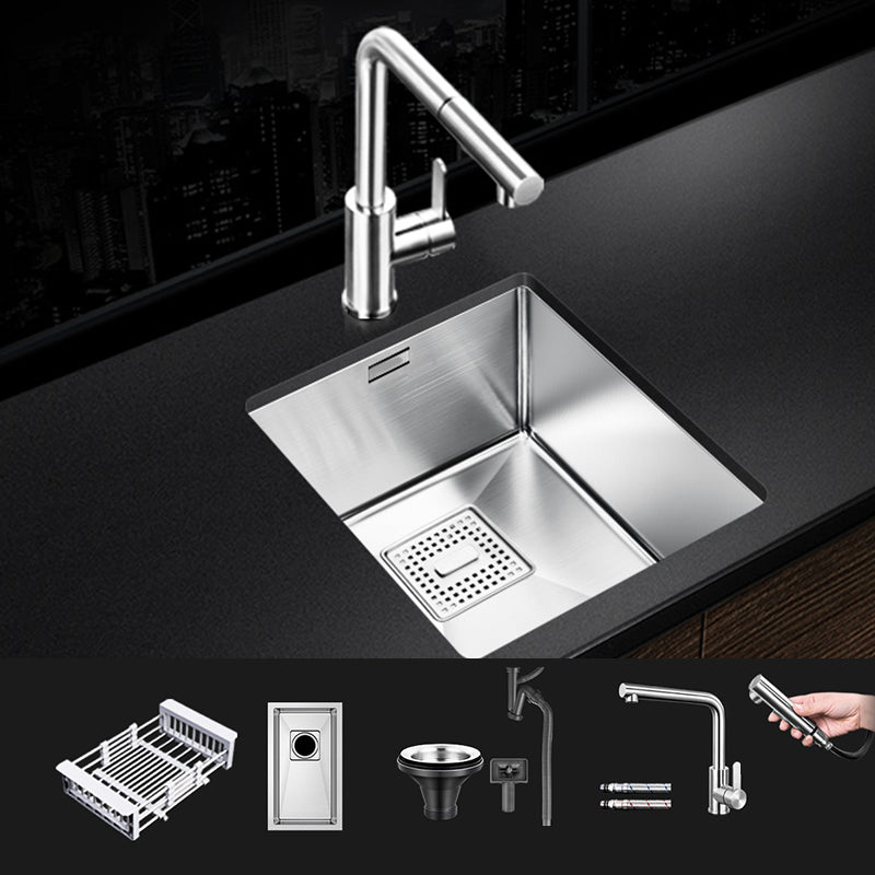 Rectangle Single Bowl Kitchen Sink Stainless Steel Sink with Drain Strainer Kit 15"L x 17"W x 8"H Sink with Faucet Seven Character Draw Faucet Clearhalo 'Home Improvement' 'home_improvement' 'home_improvement_kitchen_sinks' 'Kitchen Remodel & Kitchen Fixtures' 'Kitchen Sinks & Faucet Components' 'Kitchen Sinks' 'kitchen_sinks' 7465336