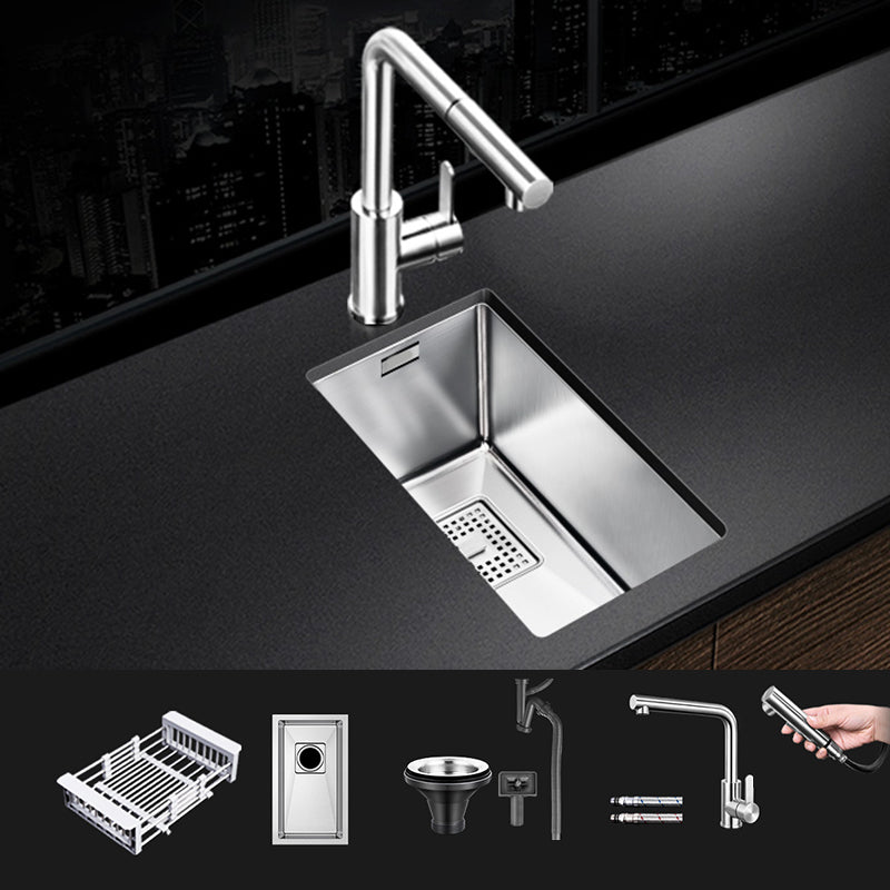 Rectangle Single Bowl Kitchen Sink Stainless Steel Sink with Drain Strainer Kit 10"L x 17"W x 8"H Sink with Faucet Seven Character Draw Faucet Clearhalo 'Home Improvement' 'home_improvement' 'home_improvement_kitchen_sinks' 'Kitchen Remodel & Kitchen Fixtures' 'Kitchen Sinks & Faucet Components' 'Kitchen Sinks' 'kitchen_sinks' 7465337