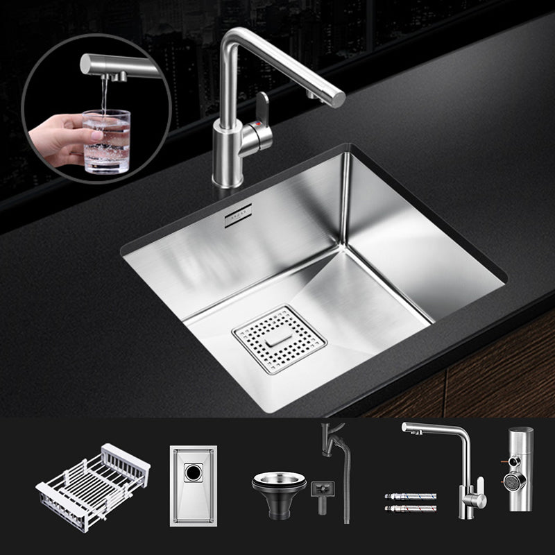 Rectangle Single Bowl Kitchen Sink Stainless Steel Sink with Drain Strainer Kit 18"L x 17"W x 8"H Sink with Faucet 3-in-1 Purifying Faucet Clearhalo 'Home Improvement' 'home_improvement' 'home_improvement_kitchen_sinks' 'Kitchen Remodel & Kitchen Fixtures' 'Kitchen Sinks & Faucet Components' 'Kitchen Sinks' 'kitchen_sinks' 7465339