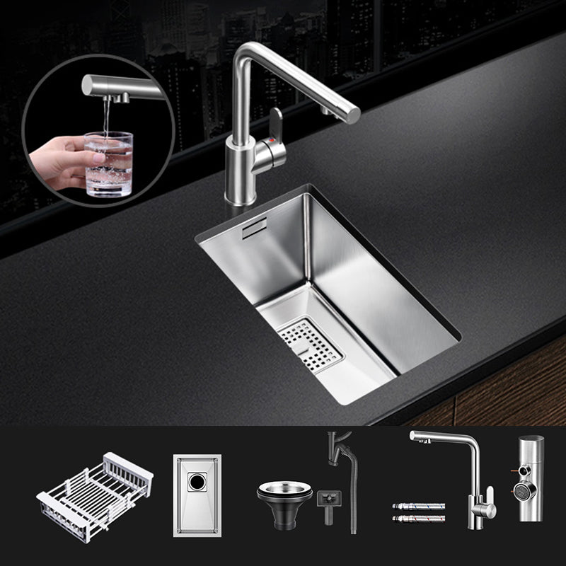 Rectangle Single Bowl Kitchen Sink Stainless Steel Sink with Drain Strainer Kit 10"L x 17"W x 8"H Sink with Faucet 3-in-1 Purifying Faucet Clearhalo 'Home Improvement' 'home_improvement' 'home_improvement_kitchen_sinks' 'Kitchen Remodel & Kitchen Fixtures' 'Kitchen Sinks & Faucet Components' 'Kitchen Sinks' 'kitchen_sinks' 7465341