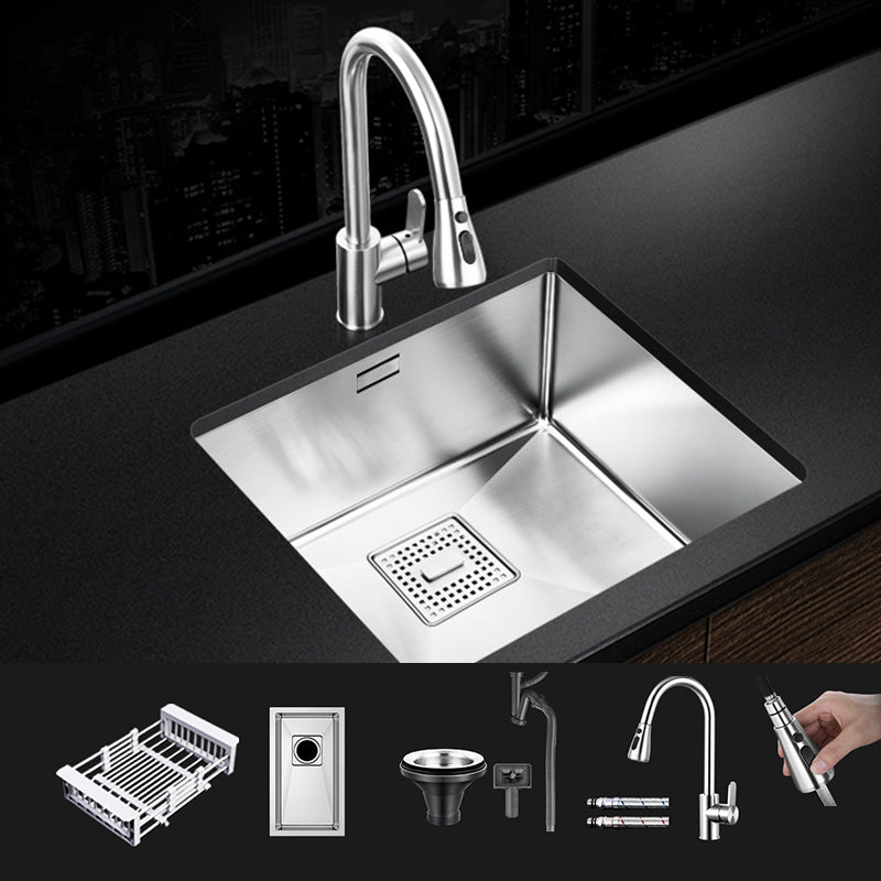 Rectangle Single Bowl Kitchen Sink Stainless Steel Sink with Drain Strainer Kit 18"L x 17"W x 8"H Sink with Faucet Round Pull Out Faucet Clearhalo 'Home Improvement' 'home_improvement' 'home_improvement_kitchen_sinks' 'Kitchen Remodel & Kitchen Fixtures' 'Kitchen Sinks & Faucet Components' 'Kitchen Sinks' 'kitchen_sinks' 7465343