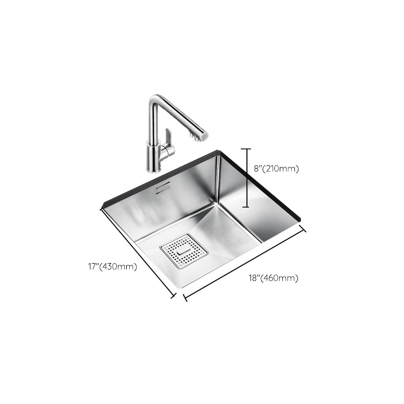 Rectangle Single Bowl Kitchen Sink Stainless Steel Sink with Drain Strainer Kit Clearhalo 'Home Improvement' 'home_improvement' 'home_improvement_kitchen_sinks' 'Kitchen Remodel & Kitchen Fixtures' 'Kitchen Sinks & Faucet Components' 'Kitchen Sinks' 'kitchen_sinks' 7465350