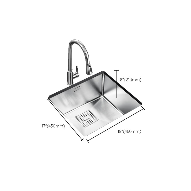 Rectangle Single Bowl Kitchen Sink Stainless Steel Sink with Drain Strainer Kit Clearhalo 'Home Improvement' 'home_improvement' 'home_improvement_kitchen_sinks' 'Kitchen Remodel & Kitchen Fixtures' 'Kitchen Sinks & Faucet Components' 'Kitchen Sinks' 'kitchen_sinks' 7465362