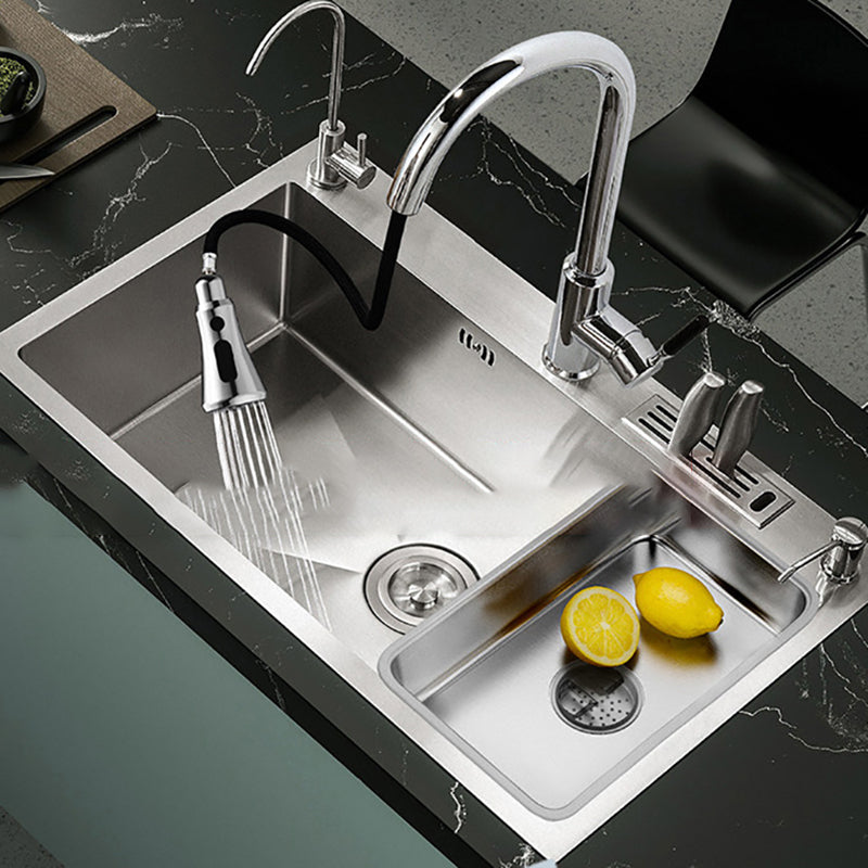 Soundproof Kitchen Sink Overflow Hole Design Stainless Steel Kitchen Sink with Faucet Clearhalo 'Home Improvement' 'home_improvement' 'home_improvement_kitchen_sinks' 'Kitchen Remodel & Kitchen Fixtures' 'Kitchen Sinks & Faucet Components' 'Kitchen Sinks' 'kitchen_sinks' 7465365