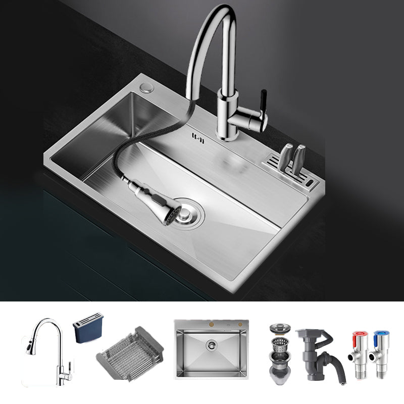 Soundproof Kitchen Sink Overflow Hole Design Stainless Steel Kitchen Sink with Faucet Pull Out Faucet Clearhalo 'Home Improvement' 'home_improvement' 'home_improvement_kitchen_sinks' 'Kitchen Remodel & Kitchen Fixtures' 'Kitchen Sinks & Faucet Components' 'Kitchen Sinks' 'kitchen_sinks' 7465368