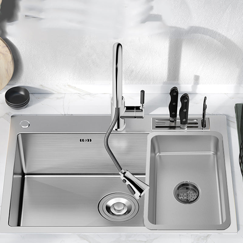 Soundproof Kitchen Sink Overflow Hole Design Stainless Steel Kitchen Sink with Faucet Clearhalo 'Home Improvement' 'home_improvement' 'home_improvement_kitchen_sinks' 'Kitchen Remodel & Kitchen Fixtures' 'Kitchen Sinks & Faucet Components' 'Kitchen Sinks' 'kitchen_sinks' 7465370