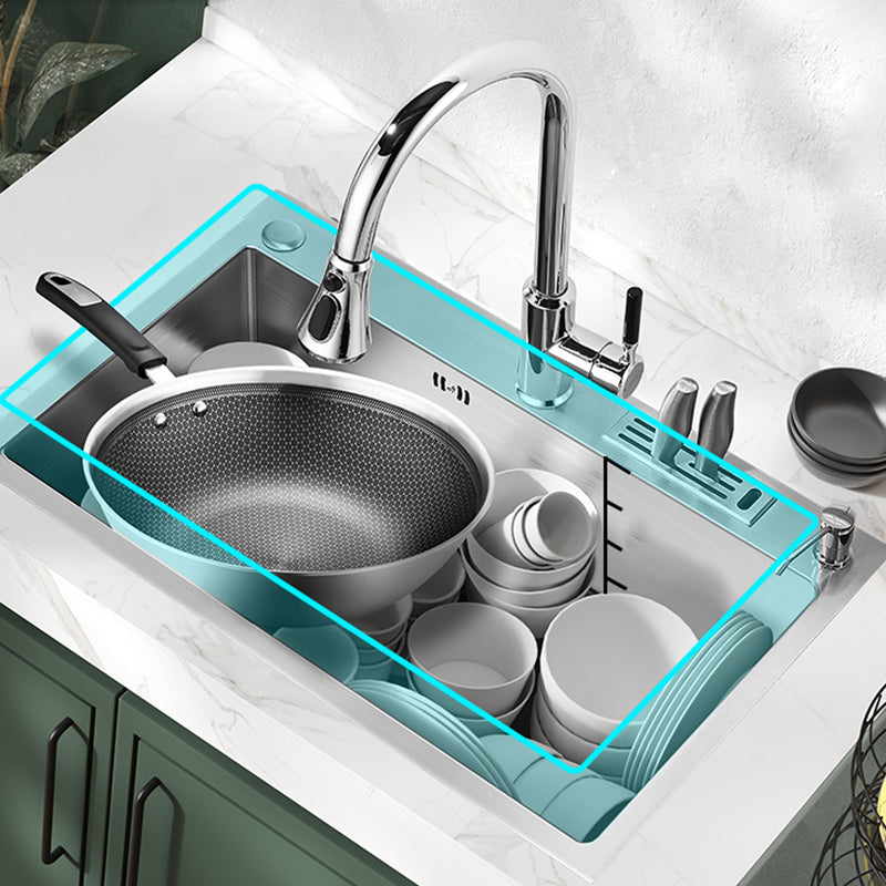 Soundproof Kitchen Sink Overflow Hole Design Stainless Steel Kitchen Sink with Faucet Clearhalo 'Home Improvement' 'home_improvement' 'home_improvement_kitchen_sinks' 'Kitchen Remodel & Kitchen Fixtures' 'Kitchen Sinks & Faucet Components' 'Kitchen Sinks' 'kitchen_sinks' 7465371