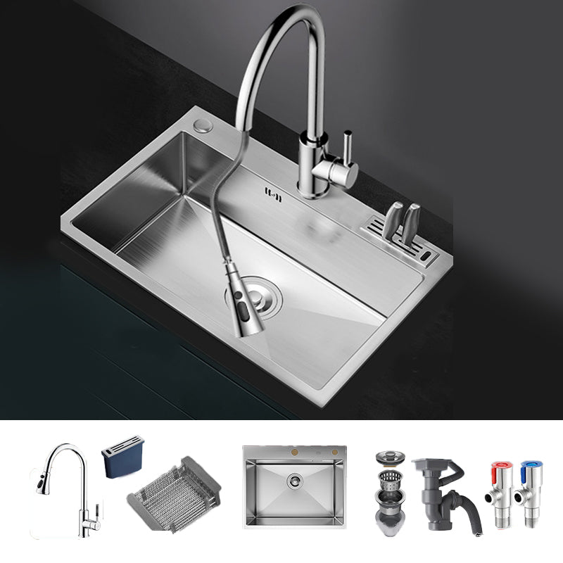 Soundproof Kitchen Sink Overflow Hole Design Stainless Steel Kitchen Sink with Faucet 24.4"L x 18.1"W x 8.7"H Stainless Steel Pull Out Faucet Clearhalo 'Home Improvement' 'home_improvement' 'home_improvement_kitchen_sinks' 'Kitchen Remodel & Kitchen Fixtures' 'Kitchen Sinks & Faucet Components' 'Kitchen Sinks' 'kitchen_sinks' 7465372