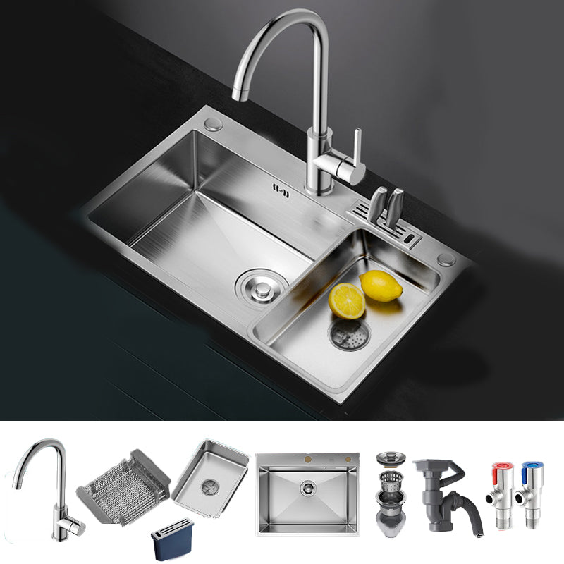 Soundproof Kitchen Sink Overflow Hole Design Stainless Steel Kitchen Sink with Faucet 29.5"L x 18.1"W x 8.7"H Round Faucet Clearhalo 'Home Improvement' 'home_improvement' 'home_improvement_kitchen_sinks' 'Kitchen Remodel & Kitchen Fixtures' 'Kitchen Sinks & Faucet Components' 'Kitchen Sinks' 'kitchen_sinks' 7465374