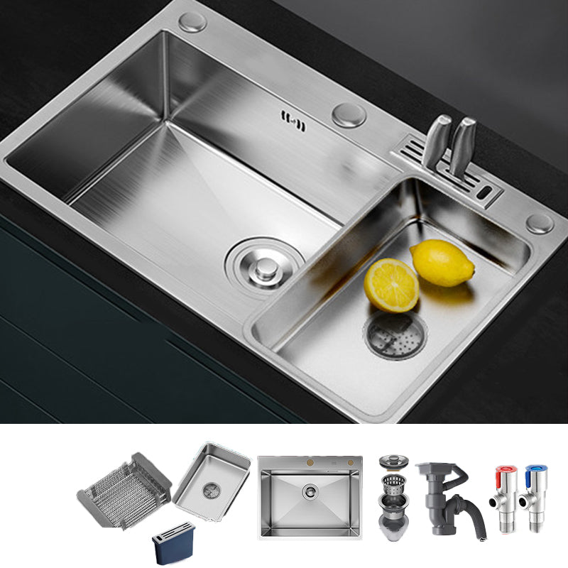 Soundproof Kitchen Sink Overflow Hole Design Stainless Steel Kitchen Sink with Faucet 29.5"L x 18.1"W x 8.7"H None Clearhalo 'Home Improvement' 'home_improvement' 'home_improvement_kitchen_sinks' 'Kitchen Remodel & Kitchen Fixtures' 'Kitchen Sinks & Faucet Components' 'Kitchen Sinks' 'kitchen_sinks' 7465377