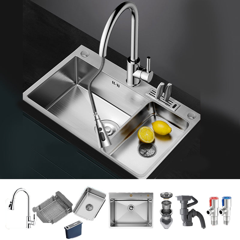 Soundproof Kitchen Sink Overflow Hole Design Stainless Steel Kitchen Sink with Faucet 29.5"L x 18.1"W x 8.7"H Stainless Steel Pull Out Faucet Clearhalo 'Home Improvement' 'home_improvement' 'home_improvement_kitchen_sinks' 'Kitchen Remodel & Kitchen Fixtures' 'Kitchen Sinks & Faucet Components' 'Kitchen Sinks' 'kitchen_sinks' 7465378