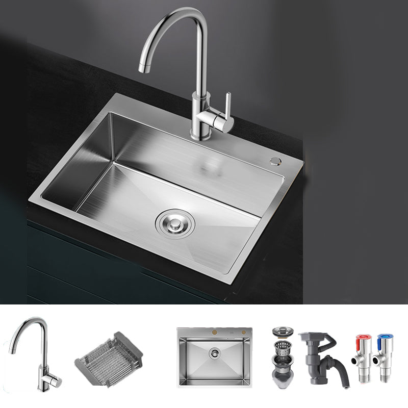 Soundproof Kitchen Sink Overflow Hole Design Stainless Steel Kitchen Sink with Faucet 23"L x 18"W x 9"H Round Faucet Clearhalo 'Home Improvement' 'home_improvement' 'home_improvement_kitchen_sinks' 'Kitchen Remodel & Kitchen Fixtures' 'Kitchen Sinks & Faucet Components' 'Kitchen Sinks' 'kitchen_sinks' 7465381