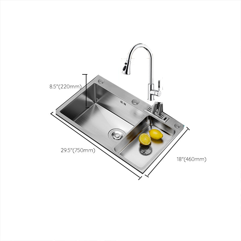 Soundproof Kitchen Sink Overflow Hole Design Stainless Steel Kitchen Sink with Faucet Clearhalo 'Home Improvement' 'home_improvement' 'home_improvement_kitchen_sinks' 'Kitchen Remodel & Kitchen Fixtures' 'Kitchen Sinks & Faucet Components' 'Kitchen Sinks' 'kitchen_sinks' 7465394