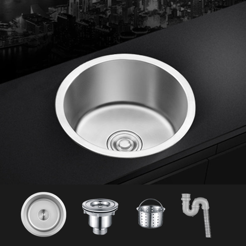 Contemporary Single Bowl Kitchen Sink Round Stainless Steel Sink with Drain Strainer Kit Sink Only Steel Drain Clearhalo 'Home Improvement' 'home_improvement' 'home_improvement_kitchen_sinks' 'Kitchen Remodel & Kitchen Fixtures' 'Kitchen Sinks & Faucet Components' 'Kitchen Sinks' 'kitchen_sinks' 7465396