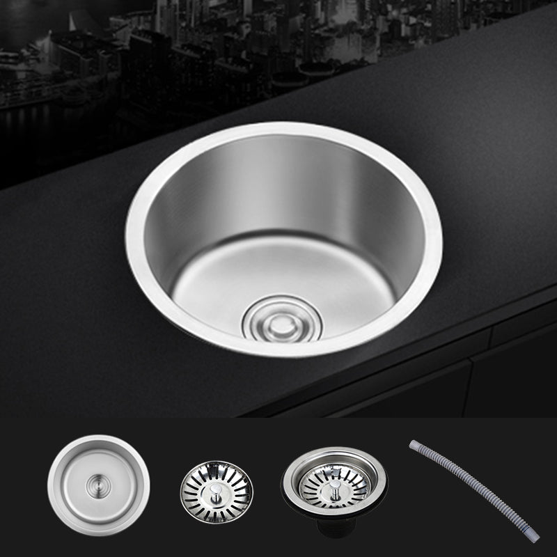 Contemporary Single Bowl Kitchen Sink Round Stainless Steel Sink with Drain Strainer Kit Sink Only Normal Drain Clearhalo 'Home Improvement' 'home_improvement' 'home_improvement_kitchen_sinks' 'Kitchen Remodel & Kitchen Fixtures' 'Kitchen Sinks & Faucet Components' 'Kitchen Sinks' 'kitchen_sinks' 7465397