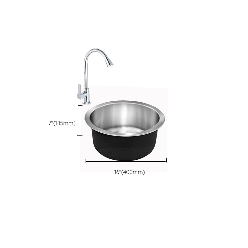 Contemporary Single Bowl Kitchen Sink Round Stainless Steel Sink with Drain Strainer Kit Clearhalo 'Home Improvement' 'home_improvement' 'home_improvement_kitchen_sinks' 'Kitchen Remodel & Kitchen Fixtures' 'Kitchen Sinks & Faucet Components' 'Kitchen Sinks' 'kitchen_sinks' 7465412