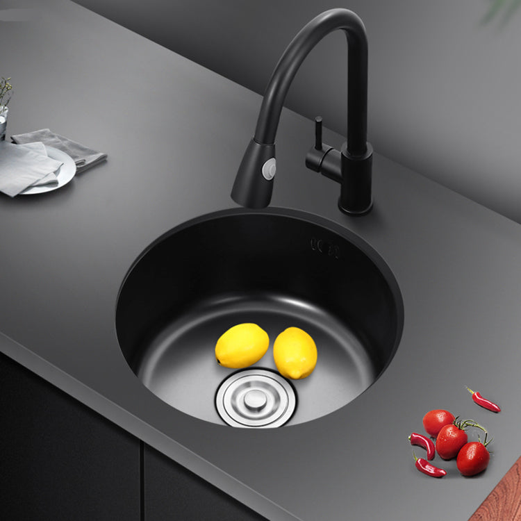 Single Bowl Kitchen Sink Round Stainless Steel Sink with Drain Strainer Kit Clearhalo 'Home Improvement' 'home_improvement' 'home_improvement_kitchen_sinks' 'Kitchen Remodel & Kitchen Fixtures' 'Kitchen Sinks & Faucet Components' 'Kitchen Sinks' 'kitchen_sinks' 7465444