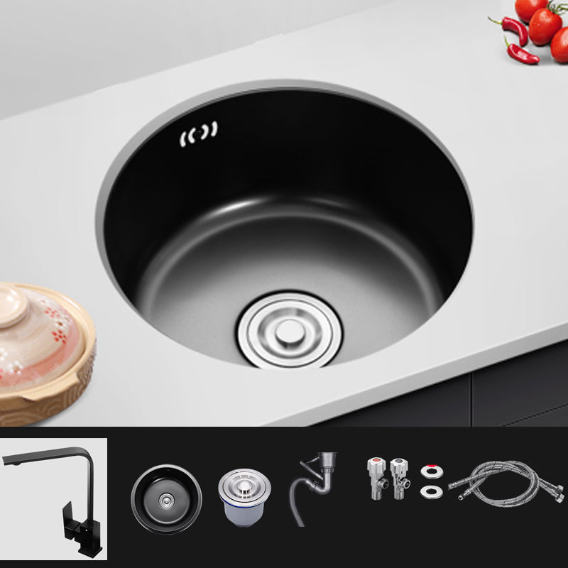 Single Bowl Kitchen Sink Round Stainless Steel Sink with Drain Strainer Kit Sink with Faucet Seven Character Faucet Clearhalo 'Home Improvement' 'home_improvement' 'home_improvement_kitchen_sinks' 'Kitchen Remodel & Kitchen Fixtures' 'Kitchen Sinks & Faucet Components' 'Kitchen Sinks' 'kitchen_sinks' 7465445