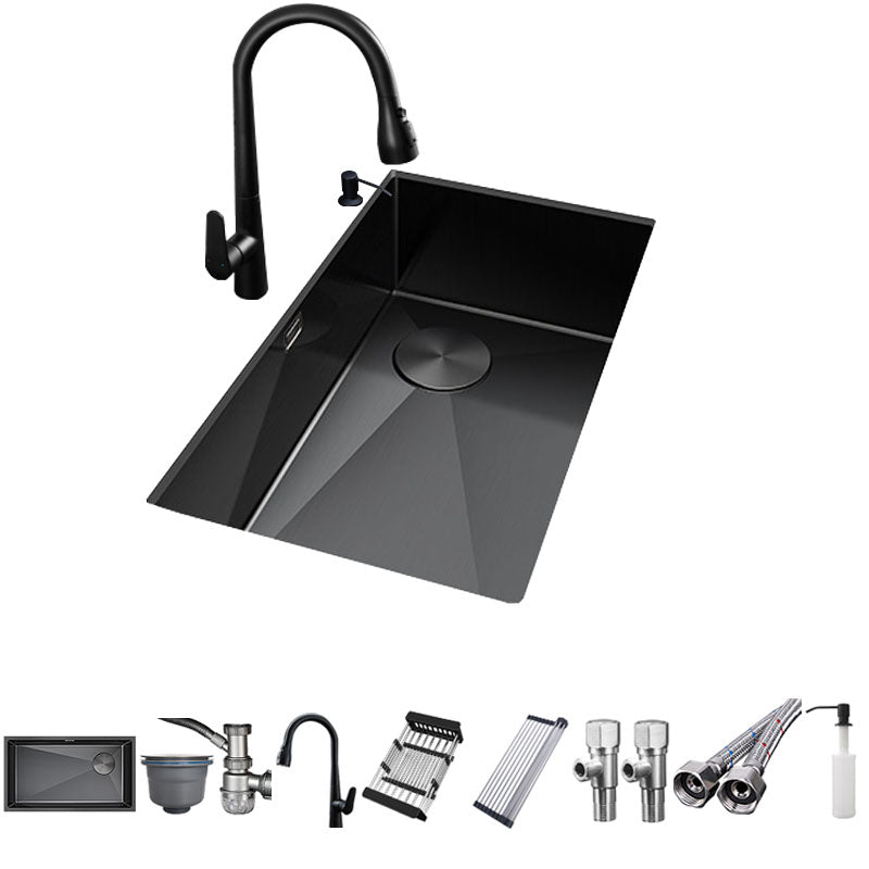 Modern Style Kitchen Sink Noise-cancelling Design Undermount Kitchen Sink with Faucet Pull Out Faucet Clearhalo 'Home Improvement' 'home_improvement' 'home_improvement_kitchen_sinks' 'Kitchen Remodel & Kitchen Fixtures' 'Kitchen Sinks & Faucet Components' 'Kitchen Sinks' 'kitchen_sinks' 7465475