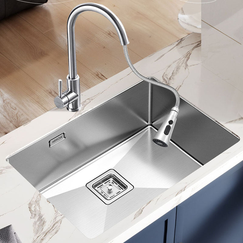 Kitchen Sink Stainless Steel Overflow Hole Design Kitchen Sink with Faucet 24"L x 17"W x 9"H Pull Out Faucet Clearhalo 'Home Improvement' 'home_improvement' 'home_improvement_kitchen_sinks' 'Kitchen Remodel & Kitchen Fixtures' 'Kitchen Sinks & Faucet Components' 'Kitchen Sinks' 'kitchen_sinks' 7465498
