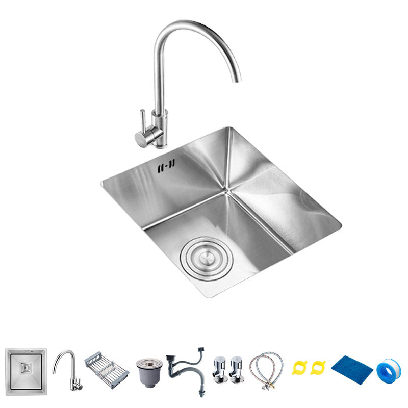 Modern Style Kitchen Sink Stainless Steel Overflow Hole Design Kitchen Sink with Faucet 18"L x 16"W x 8"H Round Faucet Clearhalo 'Home Improvement' 'home_improvement' 'home_improvement_kitchen_sinks' 'Kitchen Remodel & Kitchen Fixtures' 'Kitchen Sinks & Faucet Components' 'Kitchen Sinks' 'kitchen_sinks' 7465512