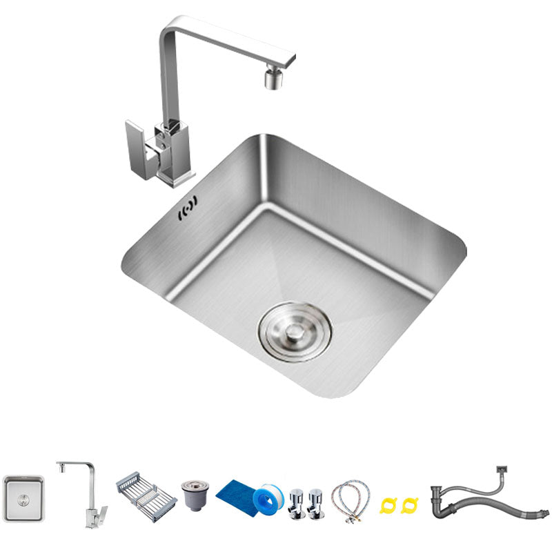Modern Style Kitchen Sink Stainless Steel Overflow Hole Design Kitchen Sink with Faucet Square Faucet Clearhalo 'Home Improvement' 'home_improvement' 'home_improvement_kitchen_sinks' 'Kitchen Remodel & Kitchen Fixtures' 'Kitchen Sinks & Faucet Components' 'Kitchen Sinks' 'kitchen_sinks' 7465520