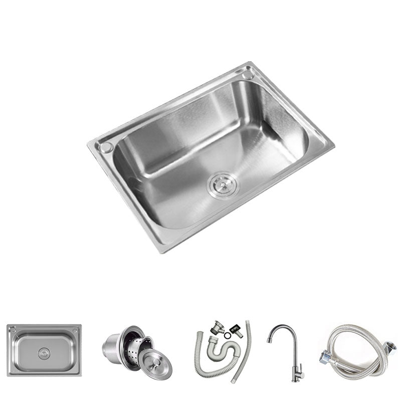 Modern Style Kitchen Sink Soundproof Design Stainless Steel Kitchen Sink with Faucet Single Cooling Tap Clearhalo 'Home Improvement' 'home_improvement' 'home_improvement_kitchen_sinks' 'Kitchen Remodel & Kitchen Fixtures' 'Kitchen Sinks & Faucet Components' 'Kitchen Sinks' 'kitchen_sinks' 7465534