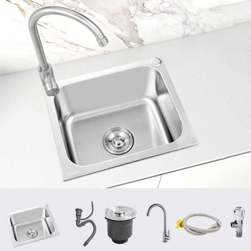 Modern Style Kitchen Sink Stainless Steel Kitchen Sink with Faucet 15"L x 13"W x 7"H Single Cooling Tap Clearhalo 'Home Improvement' 'home_improvement' 'home_improvement_kitchen_sinks' 'Kitchen Remodel & Kitchen Fixtures' 'Kitchen Sinks & Faucet Components' 'Kitchen Sinks' 'kitchen_sinks' 7465555