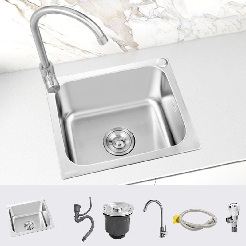 Modern Style Kitchen Sink Stainless Steel Kitchen Sink with Faucet 17"L x 14"W x 8"H Single Cooling Tap Clearhalo 'Home Improvement' 'home_improvement' 'home_improvement_kitchen_sinks' 'Kitchen Remodel & Kitchen Fixtures' 'Kitchen Sinks & Faucet Components' 'Kitchen Sinks' 'kitchen_sinks' 7465567
