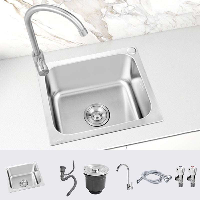Modern Style Kitchen Sink Stainless Steel Kitchen Sink with Faucet 17"L x 14"W x 8"H Cold and Hot Tap Clearhalo 'Home Improvement' 'home_improvement' 'home_improvement_kitchen_sinks' 'Kitchen Remodel & Kitchen Fixtures' 'Kitchen Sinks & Faucet Components' 'Kitchen Sinks' 'kitchen_sinks' 7465569