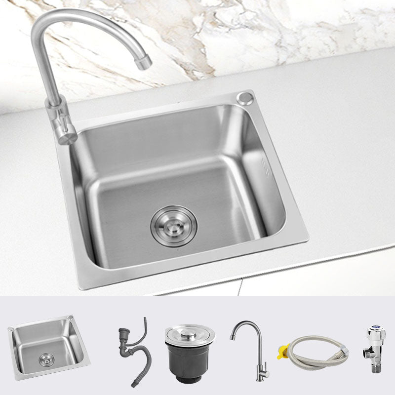 Modern Style Kitchen Sink Stainless Steel Kitchen Sink with Faucet 18"L x 16"W x 9"H Single Cooling Tap Clearhalo 'Home Improvement' 'home_improvement' 'home_improvement_kitchen_sinks' 'Kitchen Remodel & Kitchen Fixtures' 'Kitchen Sinks & Faucet Components' 'Kitchen Sinks' 'kitchen_sinks' 7465573
