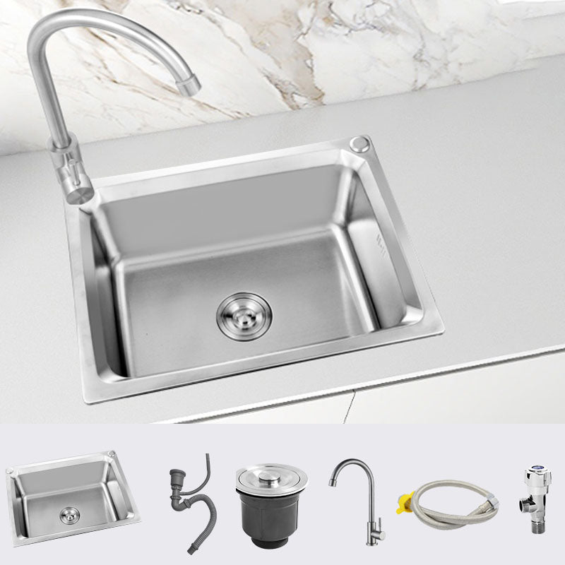 Modern Style Kitchen Sink Stainless Steel Kitchen Sink with Faucet 24"L x 18"W x 9"H Single Cooling Tap Clearhalo 'Home Improvement' 'home_improvement' 'home_improvement_kitchen_sinks' 'Kitchen Remodel & Kitchen Fixtures' 'Kitchen Sinks & Faucet Components' 'Kitchen Sinks' 'kitchen_sinks' 7465576