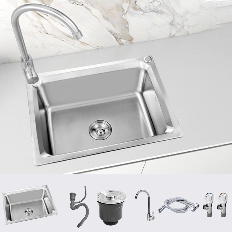Modern Style Kitchen Sink Stainless Steel Kitchen Sink with Faucet 24"L x 18"W x 9"H Cold and Hot Tap Clearhalo 'Home Improvement' 'home_improvement' 'home_improvement_kitchen_sinks' 'Kitchen Remodel & Kitchen Fixtures' 'Kitchen Sinks & Faucet Components' 'Kitchen Sinks' 'kitchen_sinks' 7465577