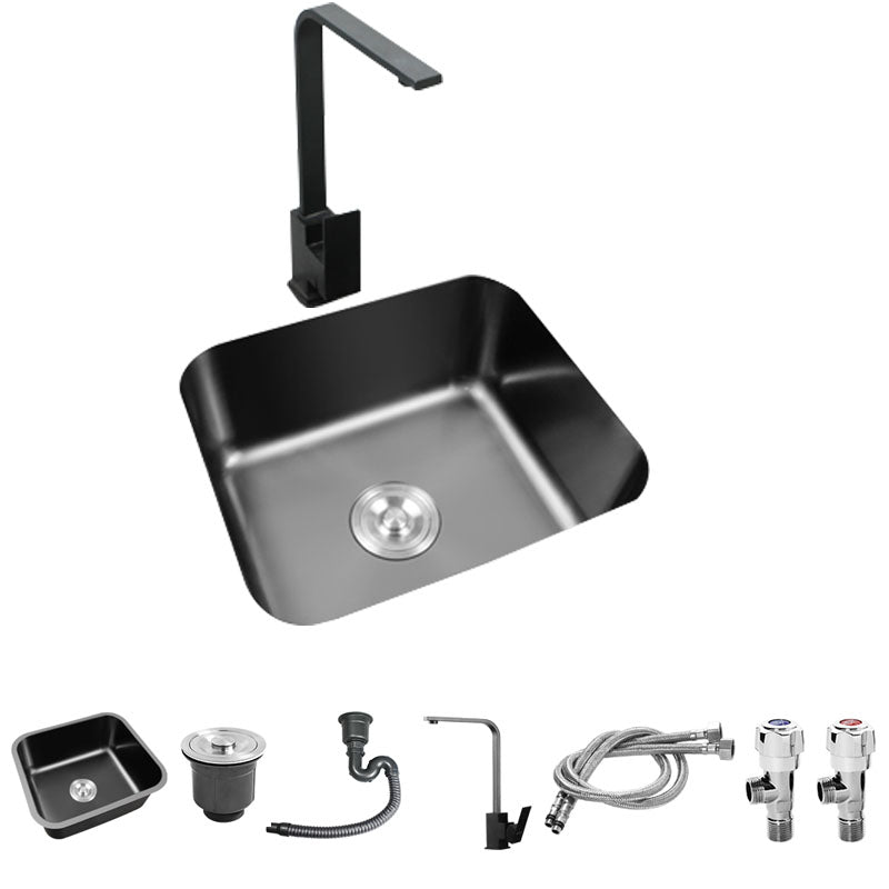 Modern Style Undermount Kitchen Sink Stainless Steel Oval Kitchen Sink with Faucet 18"L x 15"W x 8"H Square Faucet Clearhalo 'Home Improvement' 'home_improvement' 'home_improvement_kitchen_sinks' 'Kitchen Remodel & Kitchen Fixtures' 'Kitchen Sinks & Faucet Components' 'Kitchen Sinks' 'kitchen_sinks' 7465588