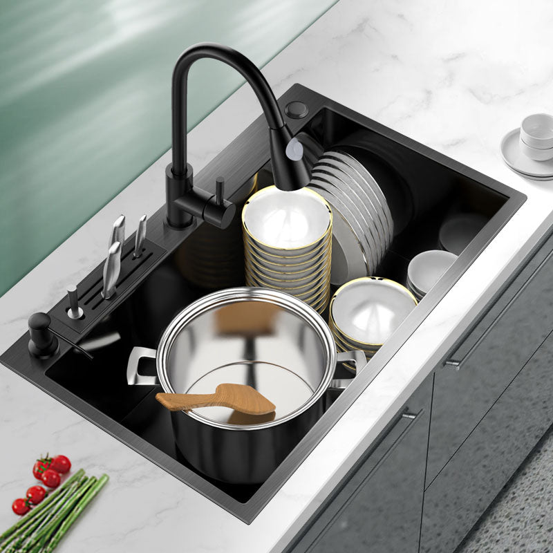 Kitchen Sink Soundproof Design Stainless Steel Drop-In Kitchen Sink with Faucet Clearhalo 'Home Improvement' 'home_improvement' 'home_improvement_kitchen_sinks' 'Kitchen Remodel & Kitchen Fixtures' 'Kitchen Sinks & Faucet Components' 'Kitchen Sinks' 'kitchen_sinks' 7465659