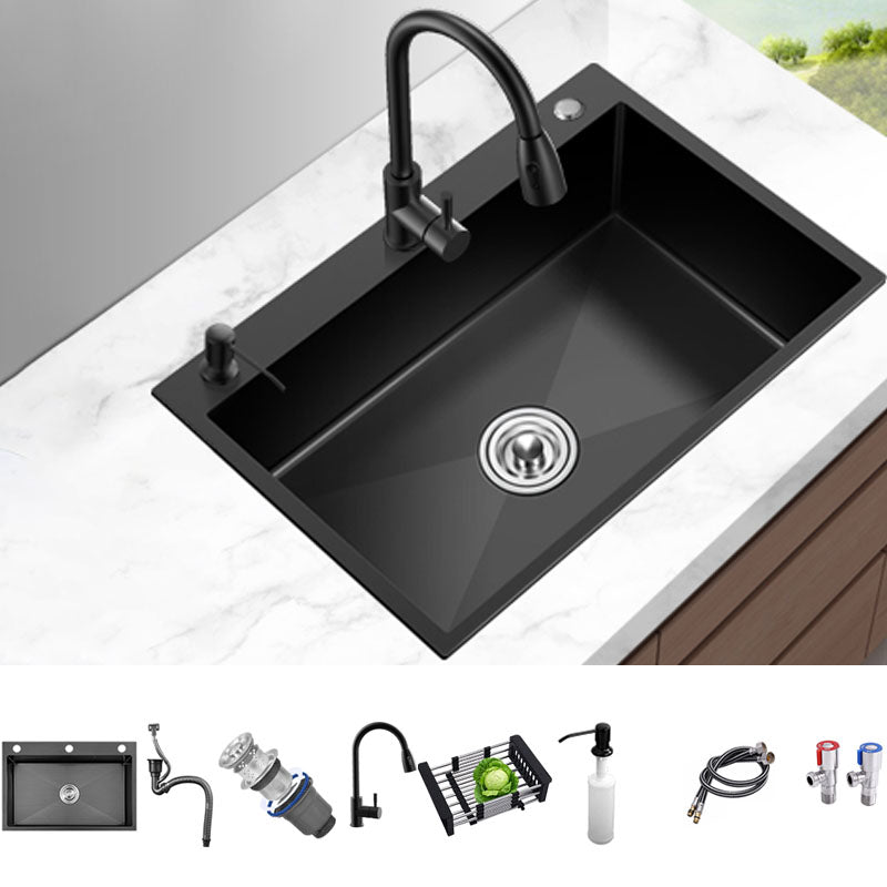Kitchen Sink Noise-cancelling Design Stainless Steel Drop-In Kitchen Sink with Faucet 19.7"L x 17.7"W x 8.3"H Pull Out Faucet Clearhalo 'Home Improvement' 'home_improvement' 'home_improvement_kitchen_sinks' 'Kitchen Remodel & Kitchen Fixtures' 'Kitchen Sinks & Faucet Components' 'Kitchen Sinks' 'kitchen_sinks' 7465679