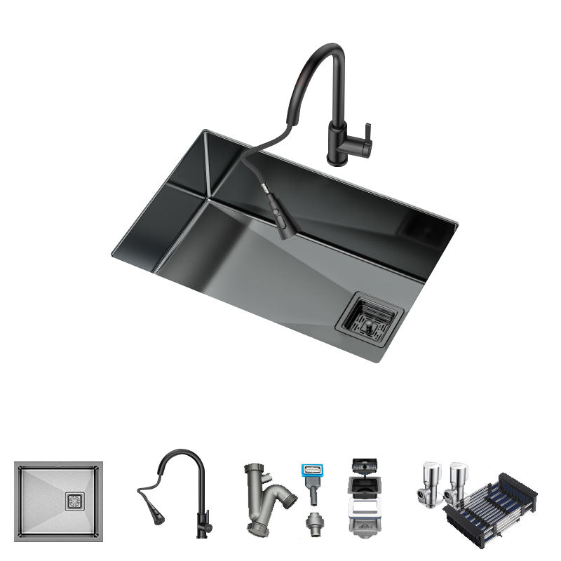 Modern Style Undermount Kitchen Sink Stainless Steel Kitchen Sink with Faucet 19.7"L x 17.7"W x 8.3"H Pull Out Faucet Clearhalo 'Home Improvement' 'home_improvement' 'home_improvement_kitchen_sinks' 'Kitchen Remodel & Kitchen Fixtures' 'Kitchen Sinks & Faucet Components' 'Kitchen Sinks' 'kitchen_sinks' 7465739