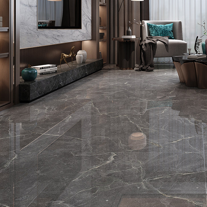 Simple Square Tile Porcelain Marble Pattern Polished Floor and Wall Tile Dark Gray 27 Pieces Clearhalo 'Floor Tiles & Wall Tiles' 'floor_tiles_wall_tiles' 'Flooring 'Home Improvement' 'home_improvement' 'home_improvement_floor_tiles_wall_tiles' Walls and Ceiling' 7466590