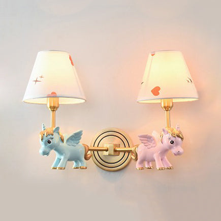 Animal Candy Colored Wall Light Unicorn 2 Lights Resin Sconce Light for Boys Girls Bedroom Blue-Pink B Clearhalo 'Wall Lamps & Sconces' 'Wall Lights' Lighting' 74666