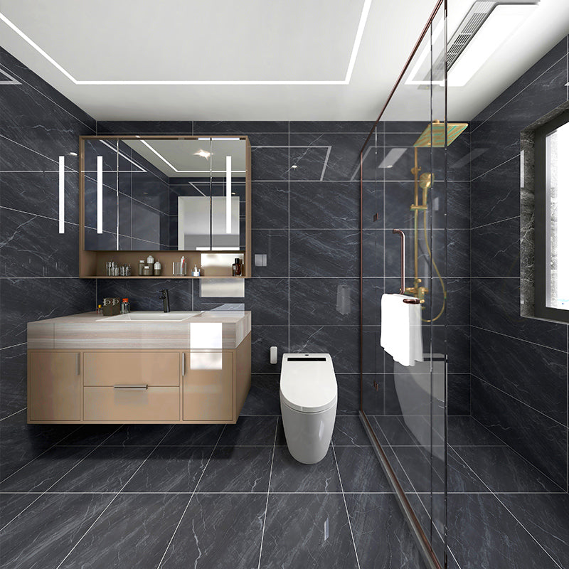 Modern Porcelain Wall & Floor Tile Marble Patterned Textured Tile Black-Gray 54 Pieces Clearhalo 'Floor Tiles & Wall Tiles' 'floor_tiles_wall_tiles' 'Flooring 'Home Improvement' 'home_improvement' 'home_improvement_floor_tiles_wall_tiles' Walls and Ceiling' 7466627