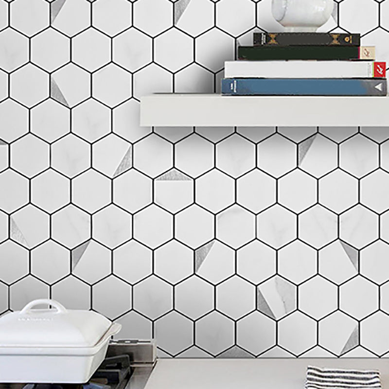 Hexagonal Modern Peel and Stick Tiles Mosaic Tile Peel and Stick Backsplash Silver 12" x 12" Clearhalo 'Flooring 'Home Improvement' 'home_improvement' 'home_improvement_peel_stick_blacksplash' 'Peel & Stick Backsplash Tile' 'peel_stick_blacksplash' 'Walls & Ceilings' Walls and Ceiling' 7467816