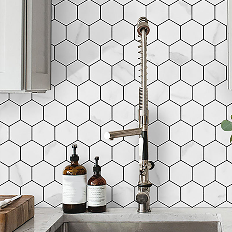 Hexagonal Modern Peel and Stick Tiles Mosaic Tile Peel and Stick Backsplash White 12" x 12" Clearhalo 'Flooring 'Home Improvement' 'home_improvement' 'home_improvement_peel_stick_blacksplash' 'Peel & Stick Backsplash Tile' 'peel_stick_blacksplash' 'Walls & Ceilings' Walls and Ceiling' 7467818